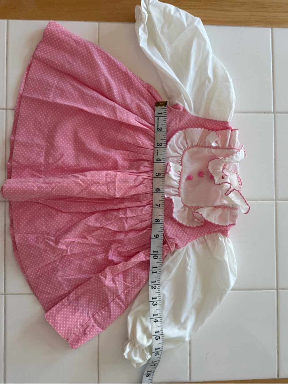 Vintage Pert'n Sassy Baby Girls 6-9m Prairie Dress Pink Polka Dot Ruffle 1970s - Picture 9 of 12